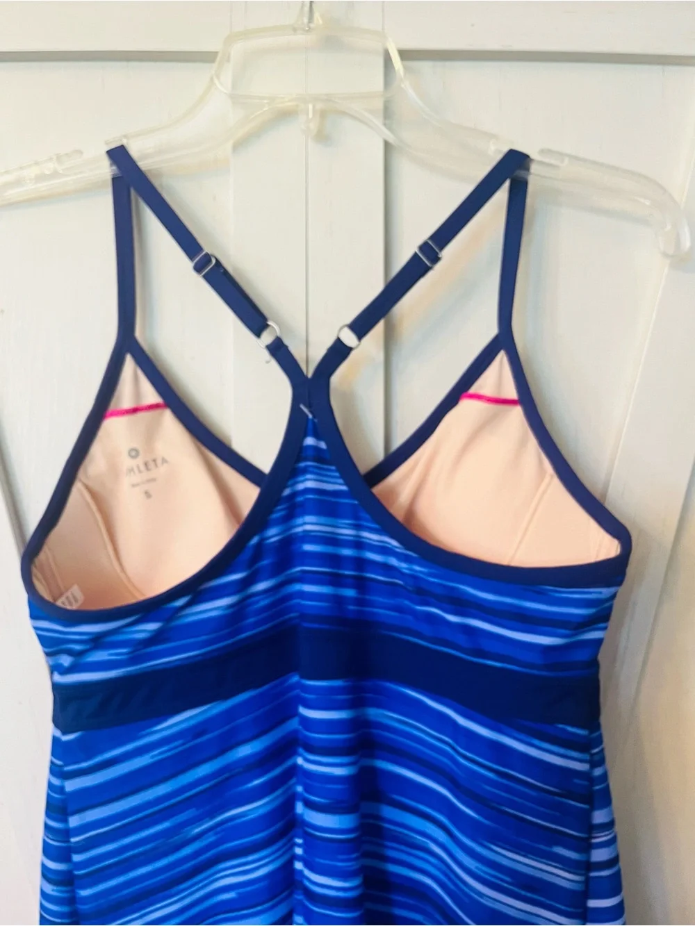 Athleta Blue Striped V-Neck dress small